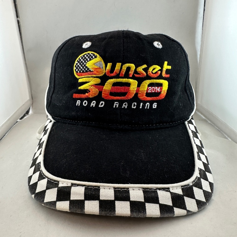VTG Otto Sunset 300 Road Racing Hat Checkered Brim USA‎ Flag Embroidery Snapback